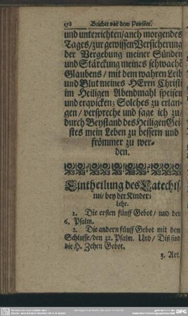 Eintheilung des Catechismi, bey der Kinder-Lehr