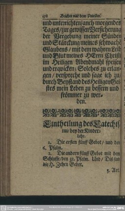 Eintheilung des Catechismi, bey der Kinder-Lehr
