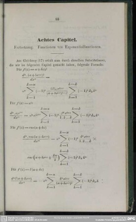 Achtes Capitel. Fortsetzung. Functionen von Exponentialfunctionen