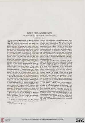 Neue Organisationen: zur Förderung von Kunst und Gewerbe