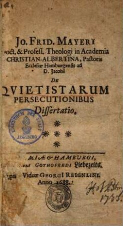 De Quietistarum persecutionibus Dissertatio