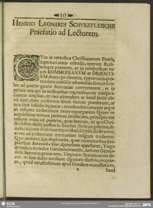 Henrici Leonardi Schurzfleischii Praefatio ad Lectorem