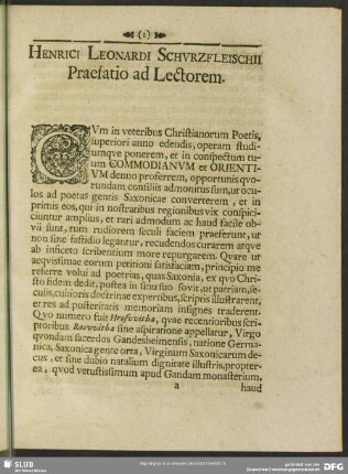 Henrici Leonardi Schurzfleischii Praefatio ad Lectorem