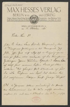 Brief an Alfred Einstein : 13.10.1921