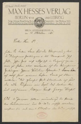 Brief an Alfred Einstein : 13.10.1921