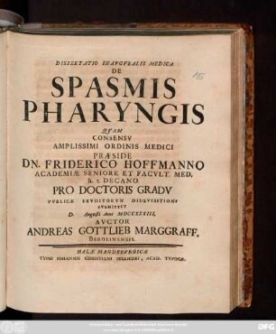 Dissertatio Inavgvralis Medica De Spasmis Pharyngis