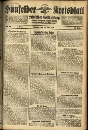 Erste Ausgabe vom Montag, den 18. Juli 1938.