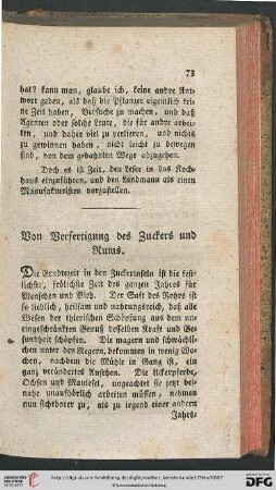 Von Verfertigung des Zuckers und Rums