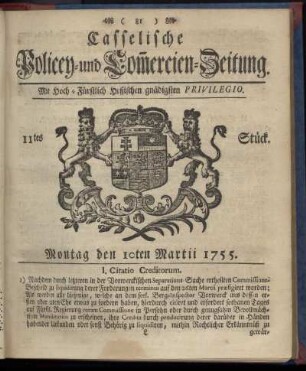 11tes Stueck, Montag den 10ten Martii 1755
