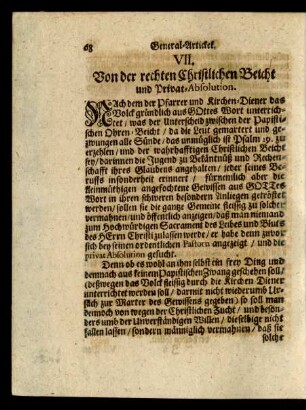 VII. Von der rechten Christilichen Beicht und Privat-Absolution.