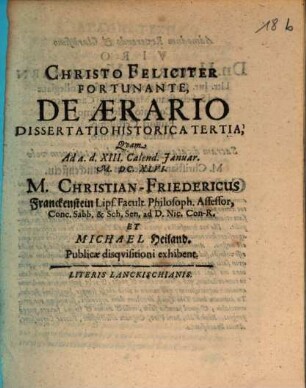 De aerario dissertatio historica tertia