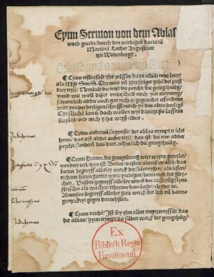 Eynn Sermon von dem Ablas unnd gnade/ druch den wirdigenn doctorum Martinum Luther Augustiner tzu Wittenbergk.