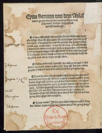 Eynn Sermon von dem Ablas unnd gnade/ druch den wirdigenn doctorum Martinum Luther Augustiner tzu Wittenbergk.