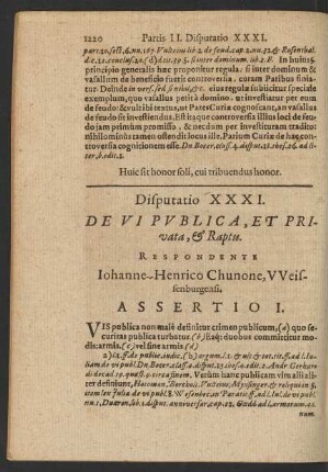 Disputatio XXXI - XXXII