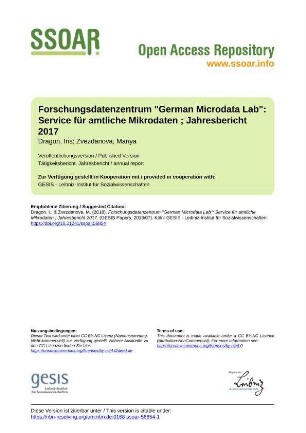 Forschungsdatenzentrum "German Microdata Lab": Service für amtliche Mikrodaten ; Jahresbericht 2017