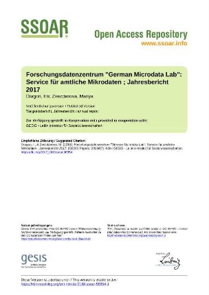 Forschungsdatenzentrum "German Microdata Lab": Service für amtliche Mikrodaten ; Jahresbericht 2017