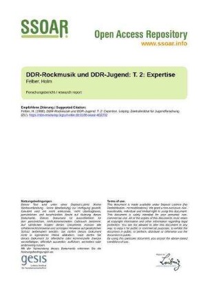 DDR-Rockmusik und DDR-Jugend: T. 2: Expertise
