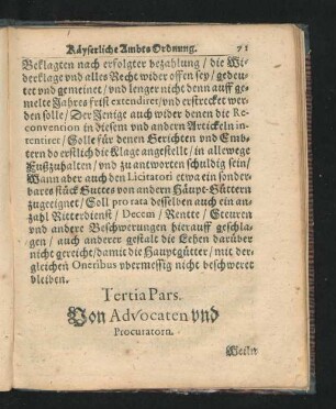 Tertia Pars. Von Advocaten und Procuratorn