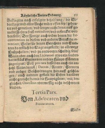 Tertia Pars. Von Advocaten und Procuratorn