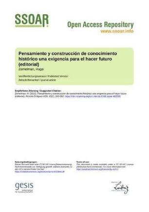 Pensamiento y construcción de conocimiento histórico una exigencia para el hacer futuro (editorial)