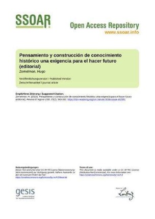 Pensamiento y construcción de conocimiento histórico una exigencia para el hacer futuro (editorial)