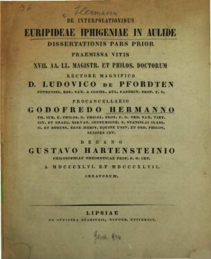 De interpolationibus Euripideae Iphigeniae in Aulide. 1