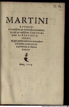 Martini Lvtheri De confessione, et Eucharistiae Sacramento