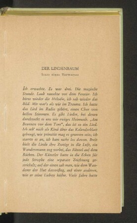 Der Lindenbaum Statt eines Vorwortes