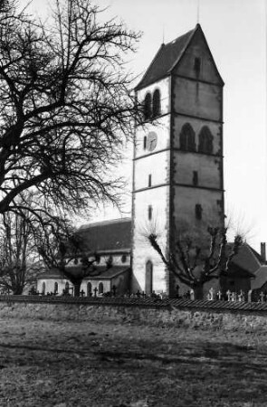 Hochsal: Alte Hotzenkirche, Vordergrund kahle Bäume