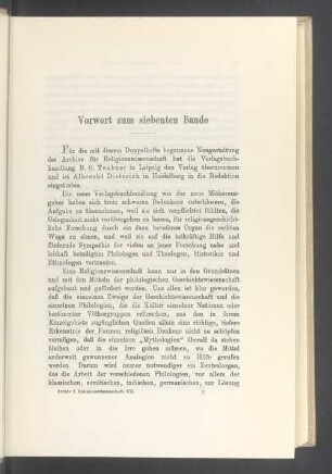 Vorwort zum siebenten Bande