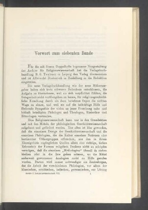 Vorwort zum siebenten Bande