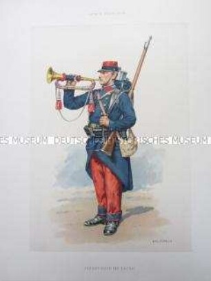 Uniformdarstellung, Trompeter der Linien-Infanterie, Frankreich, um 1890.