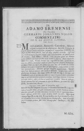 DE ADAMO BREMENSI Viri Clarissimi GERHARDI JOHANNIS VOSSII COMMENTATIO LB. II. DE HISTOR. LATINIS, CAP. XLVII.