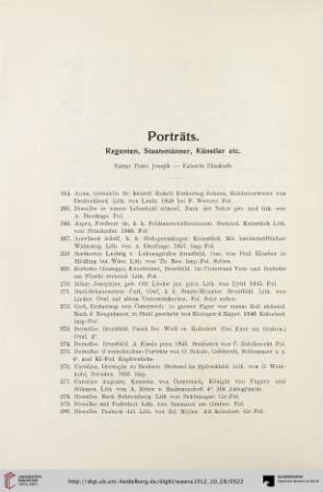 Porträts: Regenten, Staatsmänner, Künstler etc. (Nr. 264-427)