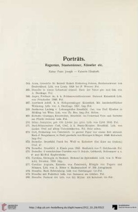 Porträts: Regenten, Staatsmänner, Künstler etc. (Nr. 264-427)