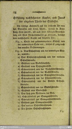 Erklärung nachstehender Kupfer, und Zweck der einzelnen Theile des Schlosses