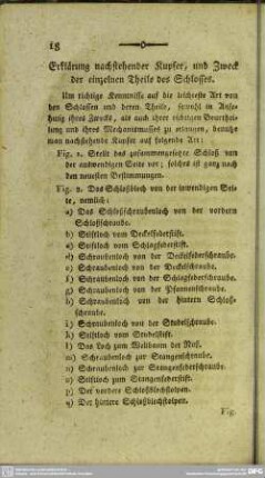Erklärung nachstehender Kupfer, und Zweck der einzelnen Theile des Schlosses