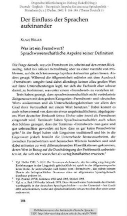 Was ist ein Fremdwort? Sprachwissenschaftliche Aspekte seiner Definition
