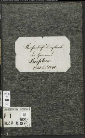 Kirchenbuchduplikat der katholischen Gemeinde Bosseborn, Kreis Höxter (GHT 1831-1840). (Gemeinde: Katholische Gemeinde Bosseborn)