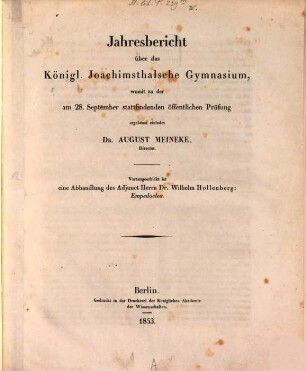 Jahresbericht über das Königl. Joachimsthalsche Gymnasium : für das Schuljahr ..., 1852/53
