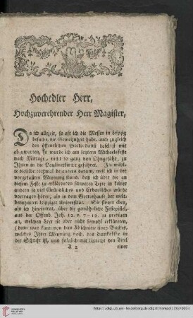 Hochedler Herr, Hochzuverehrender Herr Magister,