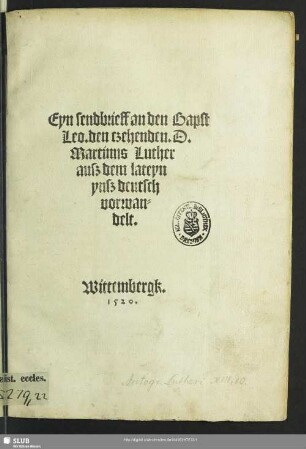 Eyn sendbrieff an den Bapst Leo den czehenden