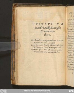 Epitaphium Ioannis Ruellii, Dionysio Corronio authore.