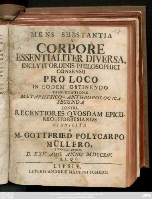 Dissertation 2: Contra Recentiores Qvosdam Epicureo-Hobbesianos Vindicata