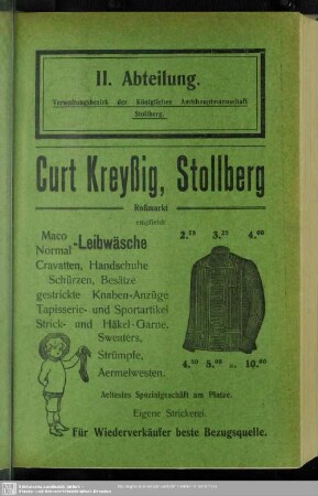 II. Abteilung. Verwaltungsbezirk der Königlichen Amtshauptmannschaft Stollberg