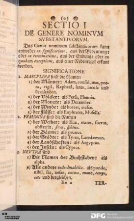 Sectio I de Genere Nominum Substantivorum.