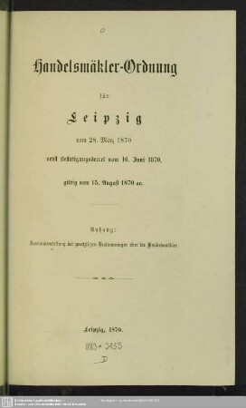 Handelsmäkler-Ordnung für Leipzig vom 28. März 1870