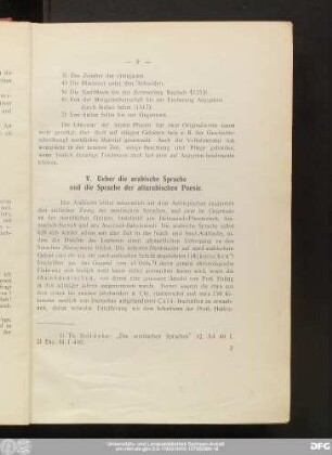 V. Ueber die arabische Sprache und die Sprache der altarabischen Poesie.