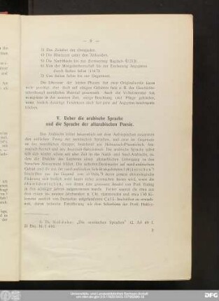 V. Ueber die arabische Sprache und die Sprache der altarabischen Poesie.
