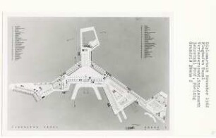 Flughafen Tegel, Berlin-Reinickendorf (Diplomarbeit bei Peter Poelzig): Laden, Zoll, Parkplätze, Ebene 2, Grundriss 1:500